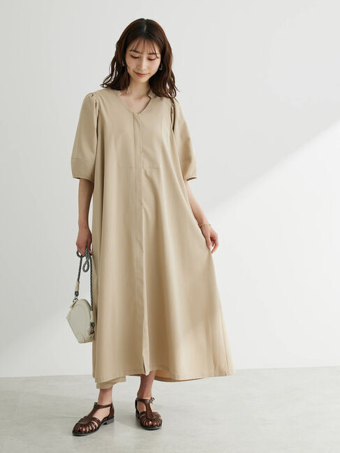  「■ESCAR ランタンスリーブシャツワンピース」|ワンピース|ベージュ