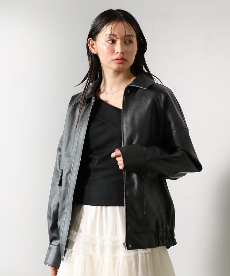 Green Parks「・ELENCARE DUE 合皮ステンカラーブルゾン」|ブルゾン・スタジャン|