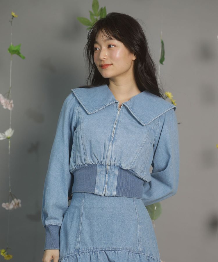 Green Parks「dazzlin 襟付きデニムショートzipブルゾン」|ブルゾン・スタジャン|