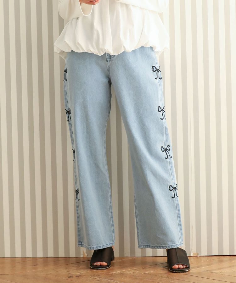 Green Parks「・DOUBLE FLAGS サイドリボン刺繍デニム」|デニム|Light indigo