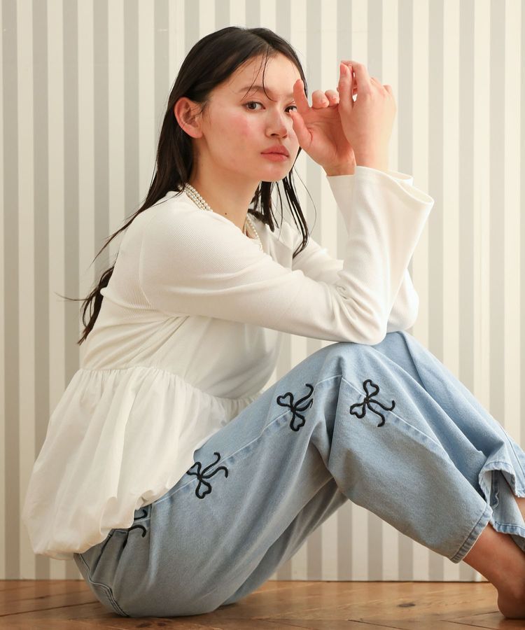 Green Parks「・DOUBLE FLAGS サイドリボン刺繍デニム」|デニム|