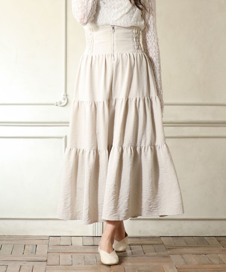 Green Parks「・ELENCARE DUE リネンライクティアードスカート」|フレア|Ivory