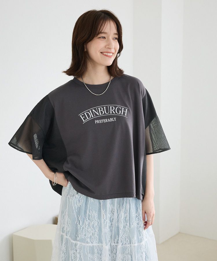 Green Parks「袖メッシュドッキングロゴプルオーバー」|Tシャツ・カットソー|