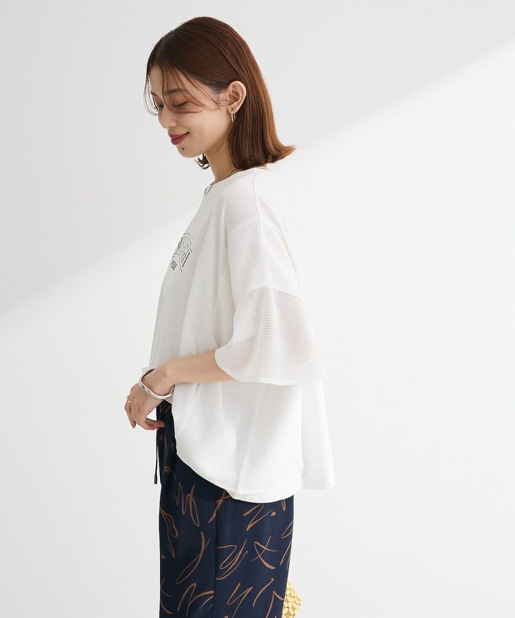 Green Parks「袖メッシュドッキングロゴプルオーバー」|Tシャツ・カットソー|