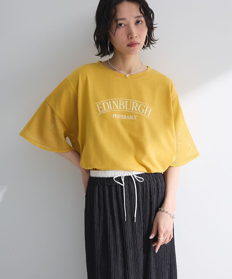 Green Parks「袖メッシュドッキングロゴプルオーバー」|Tシャツ・カットソー|Mustard