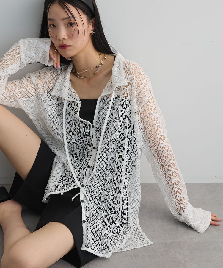 AnriettMusee「2WAYリボン付きレースシャツ」|シャツ・ブラウス|Off White