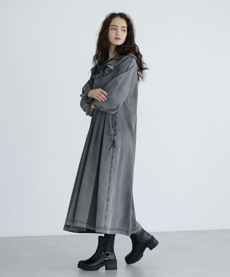 Green Parks「■ESCAR デニムラッフルカラーワンピース」|ワンピース|Gray