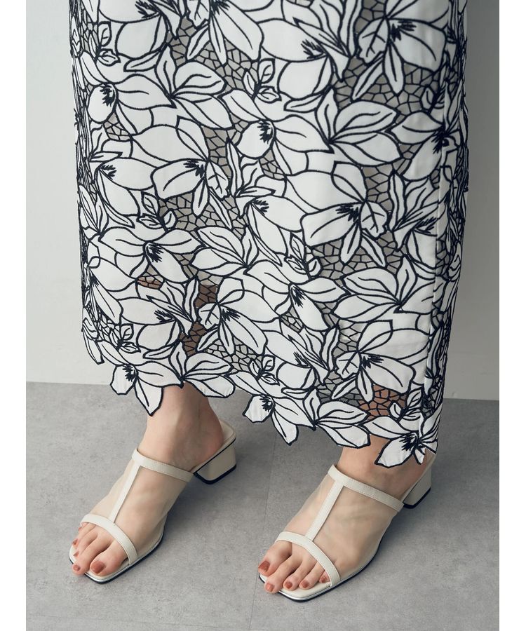 YECCA VECCA「配色レースロングナロースカート」|スカート|