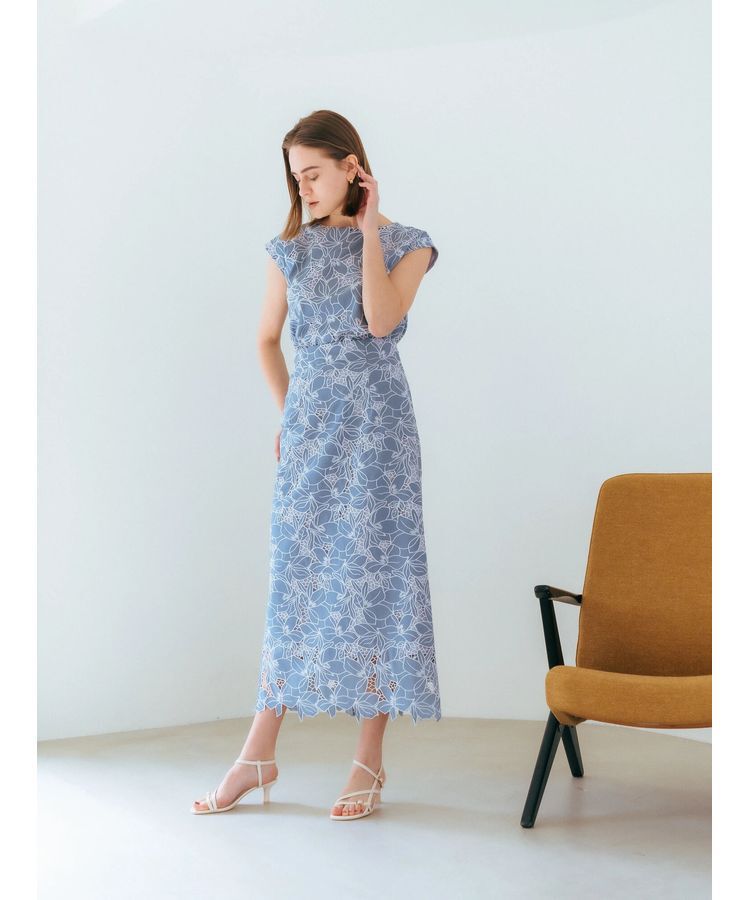 YECCA VECCA「配色レースロングナロースカート」|スカート|