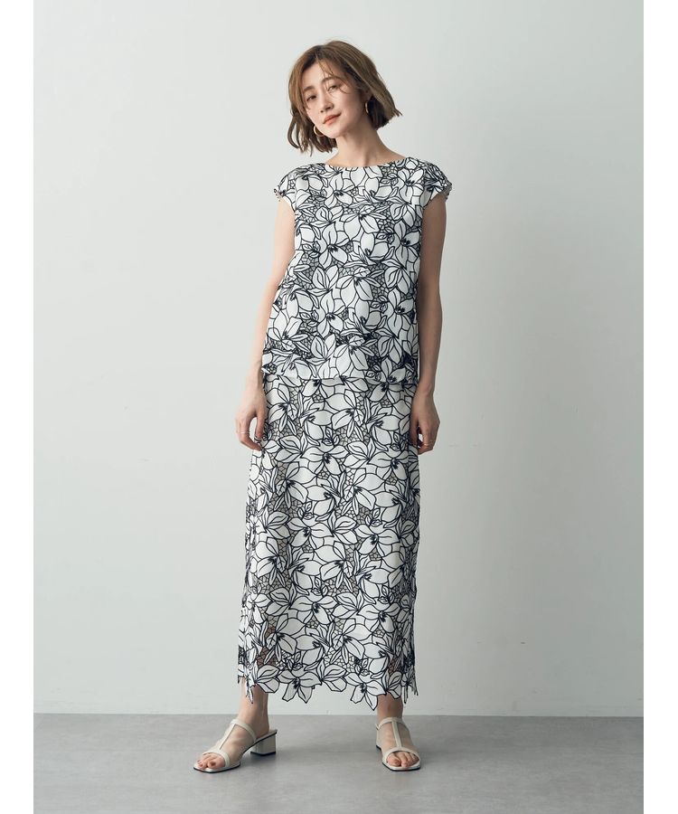 YECCA VECCA「配色レースロングナロースカート」|スカート|