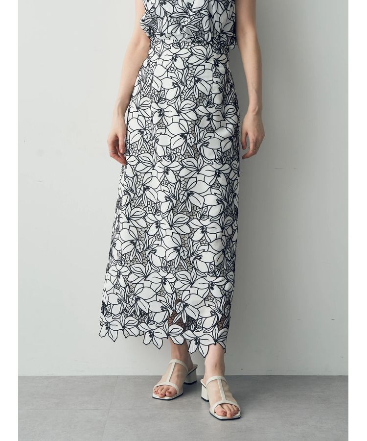 YECCA VECCA「配色レースロングナロースカート」|スカート|