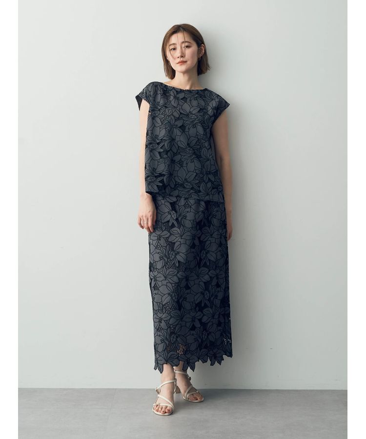 YECCA VECCA「配色レースロングナロースカート」|スカート|