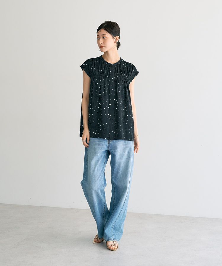 YECCA VECCA「ドット柄ギャザーブラウス」|シャツ・ブラウス|