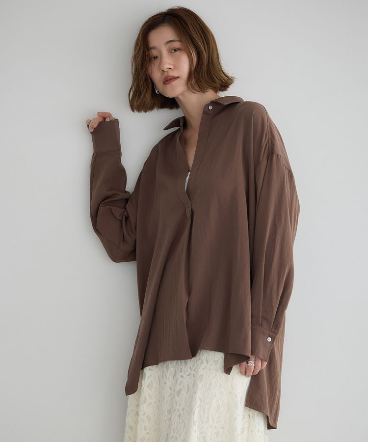 YECCA VECCA「スキッパーオーバーシャツ」|シャツ・ブラウス|Brown