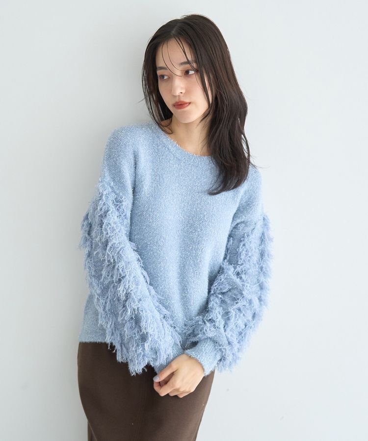 YECCA VECCA「ラメフェザー袖フリンジニット」|ニット・セーター|
