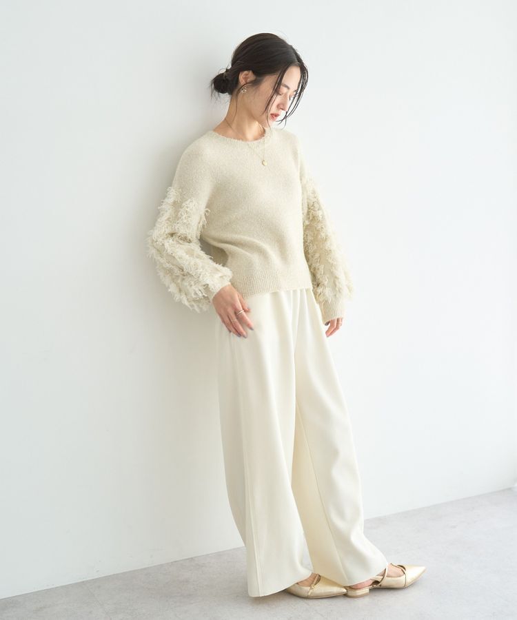 YECCA VECCA「ラメフェザー袖フリンジニット」|ニット・セーター|