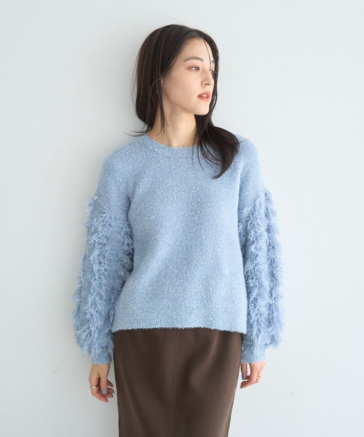 YECCA VECCA「ラメフェザー袖フリンジニット」|ニット・セーター|