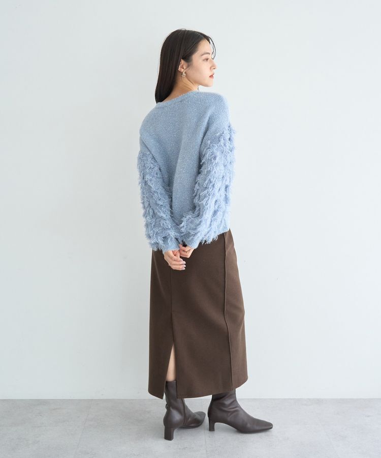 YECCA VECCA「ラメフェザー袖フリンジニット」|ニット・セーター|
