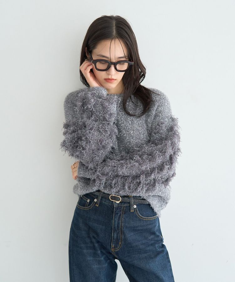 YECCA VECCA「ラメフェザー袖フリンジニット」|ニット・セーター|