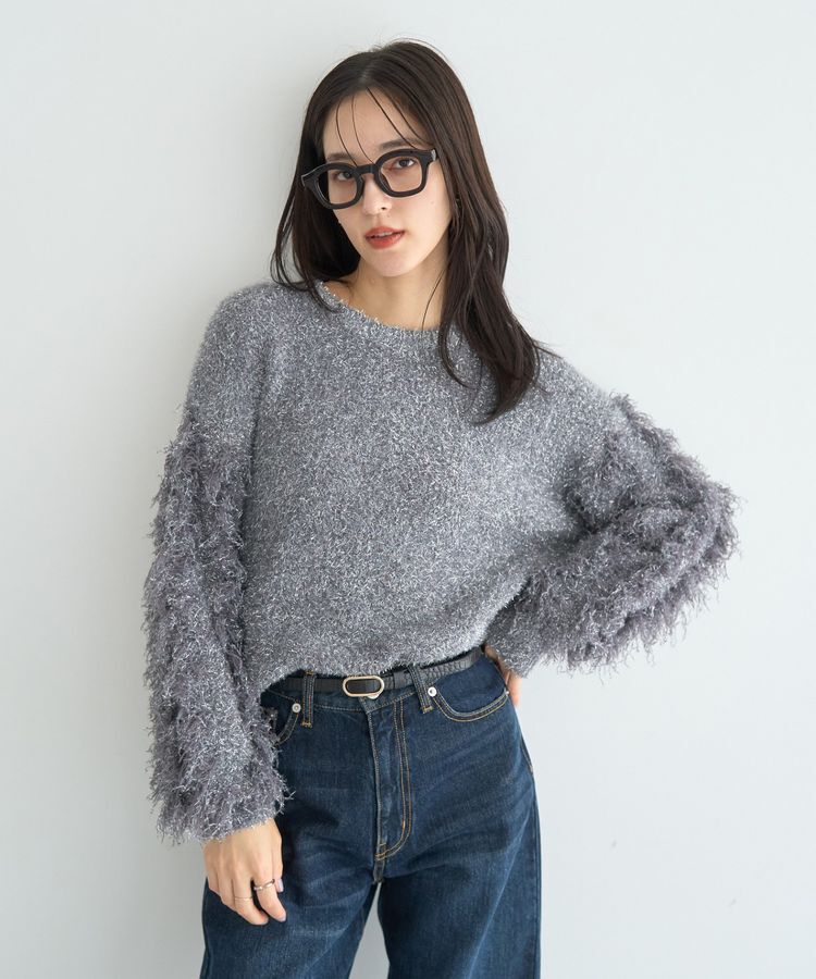 YECCA VECCA「ラメフェザー袖フリンジニット」|ニット・セーター|