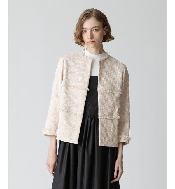 allureville「ミックスツイードティアードクルージャケット」|ノーカラージャケット|ベージュ