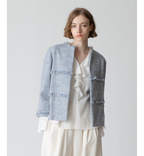 allureville「ミックスツイードティアードクルージャケット」|ノーカラージャケット|ブルー系