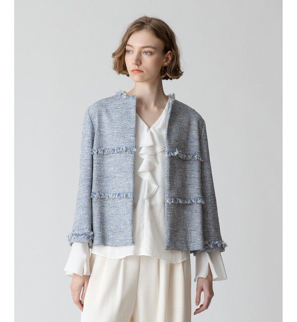 allureville「ミックスツイードティアードクルージャケット」|ノーカラージャケット|