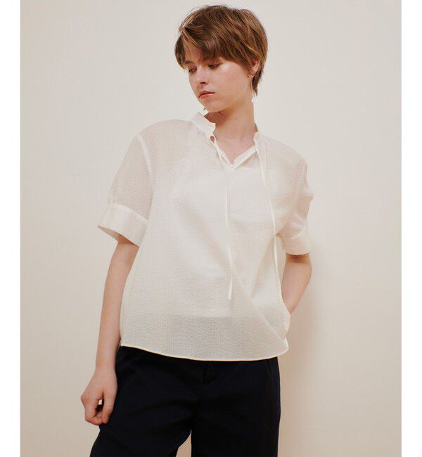 allureville「リップルスタンドカラーブラウス」|シャツ・ブラウス|オフホワイト