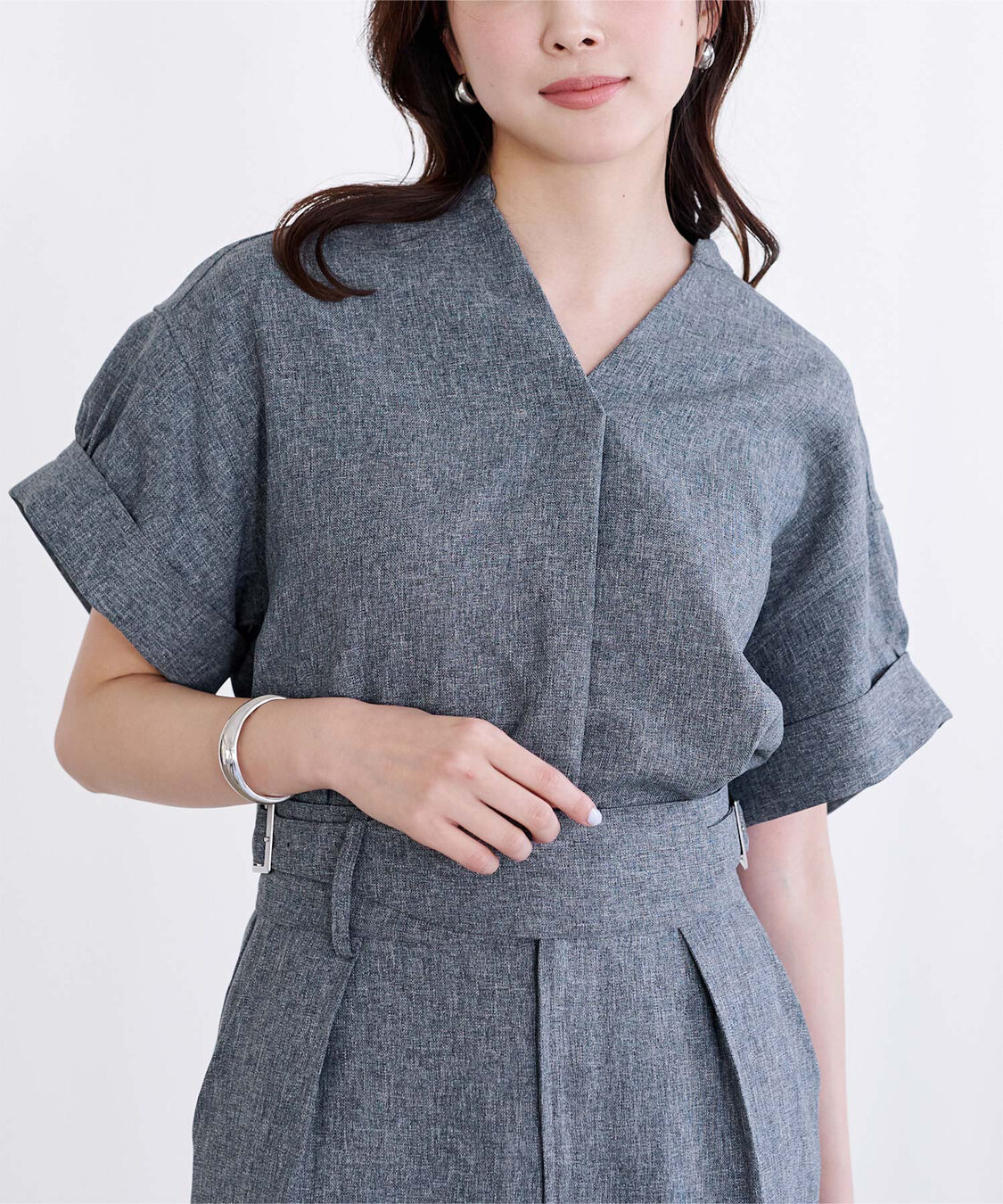 ur's「リネンライクワイドスリーブスキッパーシャツ」|シャツ・ブラウス|杢ネイビー