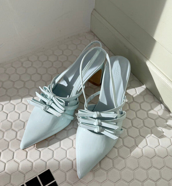  「リボン付きポインテッドストラップシューズ」|その他|サックスブルー