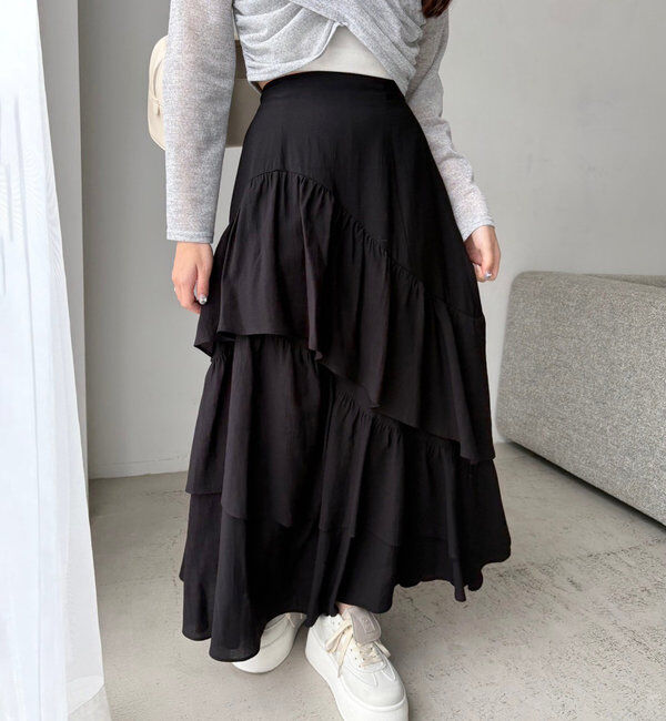  「ティアードフリルロングスカート」|スカート|