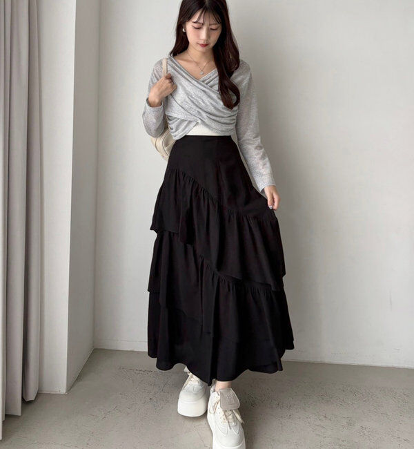  「ティアードフリルロングスカート」|スカート|