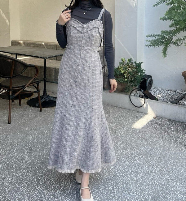  「【megumi企画】ツイードジャンスカ／再販売／新色追加」|ワンピース|グレイッシュベージュ