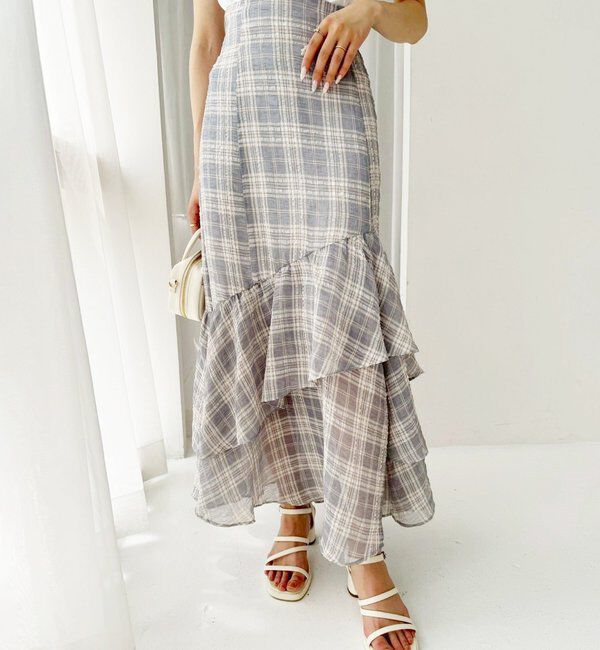  「ランダムフリルロングスカート/スリット入り」|スカート|