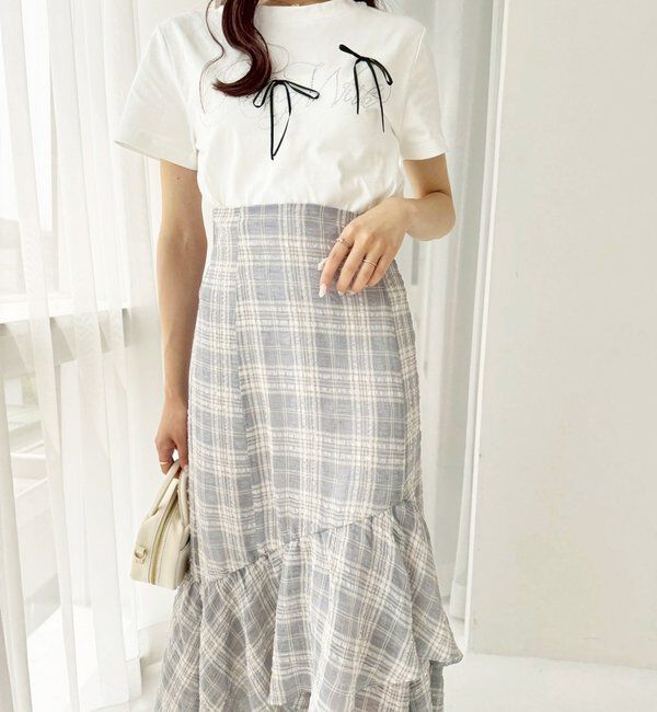  「ランダムフリルロングスカート/スリット入り」|スカート|