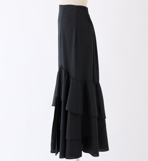  「ランダムフリルロングスカート/スリット入り」|スカート|