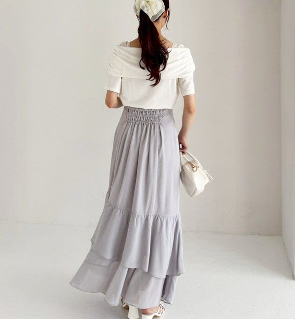  「ランダムフリルロングスカート/スリット入り」|スカート|