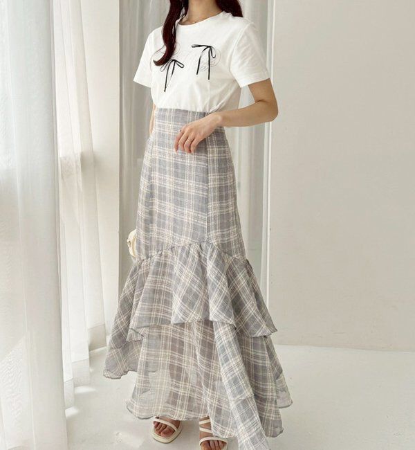  「ビジューロゴ＆リボンTシャツ」|プルオーバー|