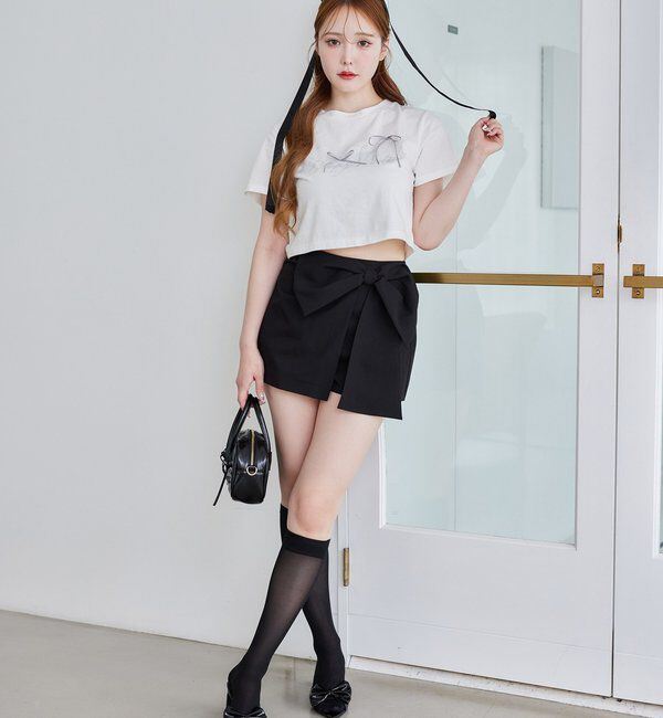  「ビジューロゴ＆リボンTシャツ」|プルオーバー|