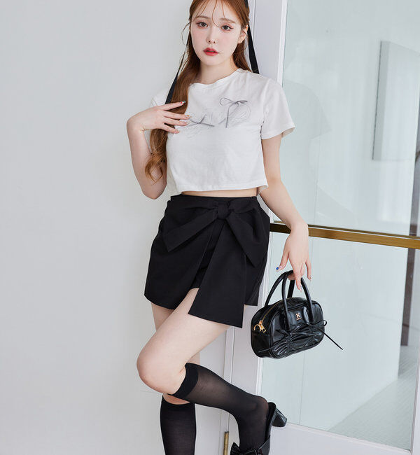  「ビジューロゴ＆リボンTシャツ」|プルオーバー|