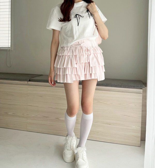  「ビジューロゴ＆リボンTシャツ」|プルオーバー|