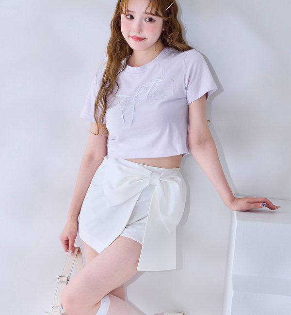  「ビジューロゴ＆リボンTシャツ」|プルオーバー|