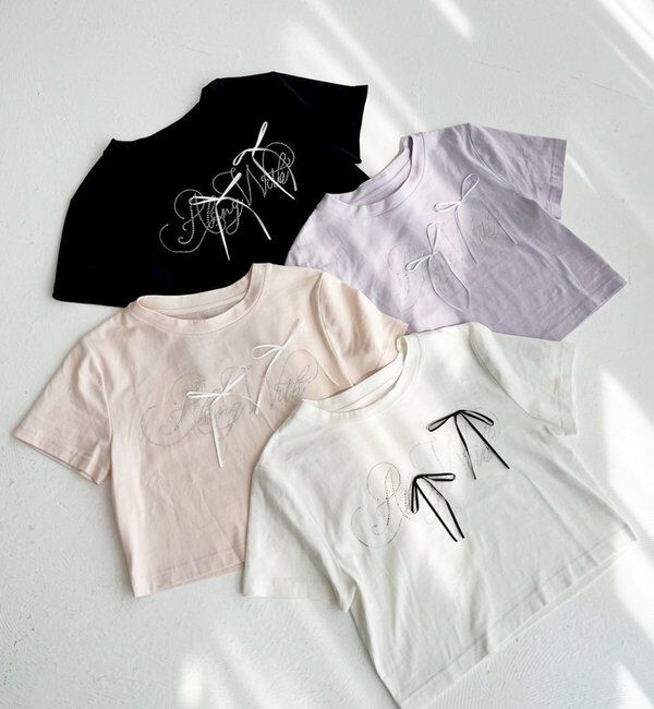  「ビジューロゴ＆リボンTシャツ」|プルオーバー|