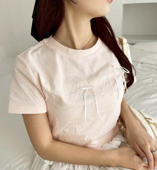  「ビジューロゴ＆リボンTシャツ」|プルオーバー|