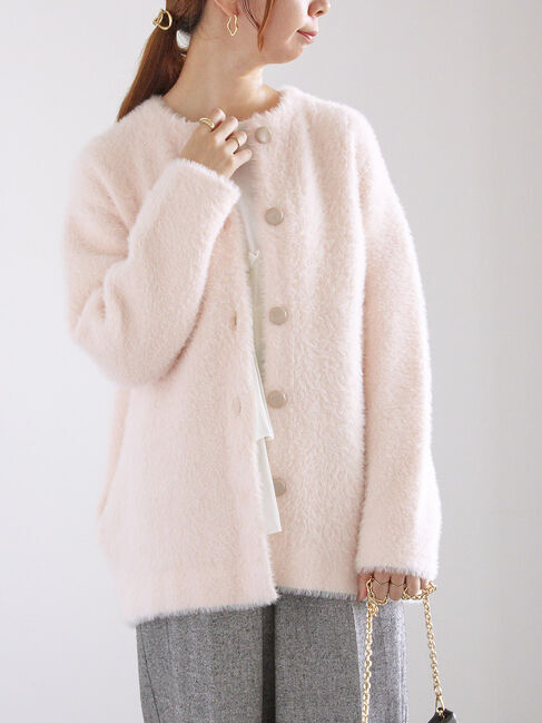Te chichi「ダブルフェイスフェザーニット カーデ」|カーディガン|ピンク
