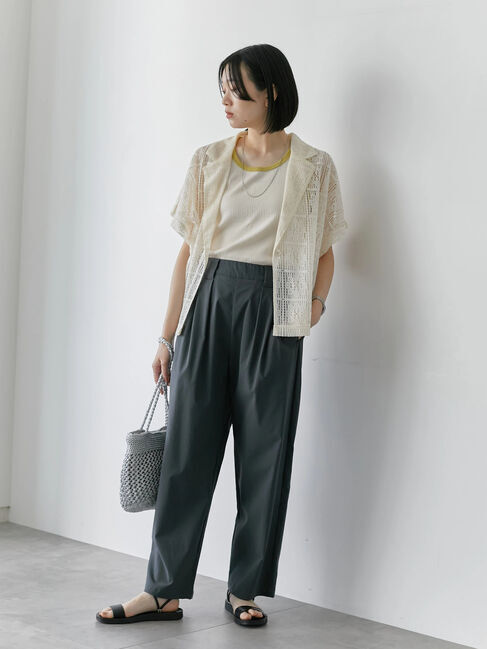 Samansa Mos2 blue「ストレッチタックカーブパンツ」|その他|