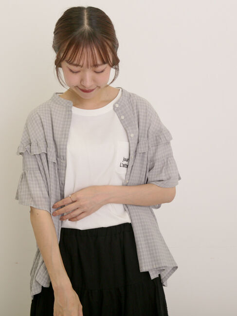 Samansa Mos2「フリル切替ブラウス」|シャツ・ブラウス|