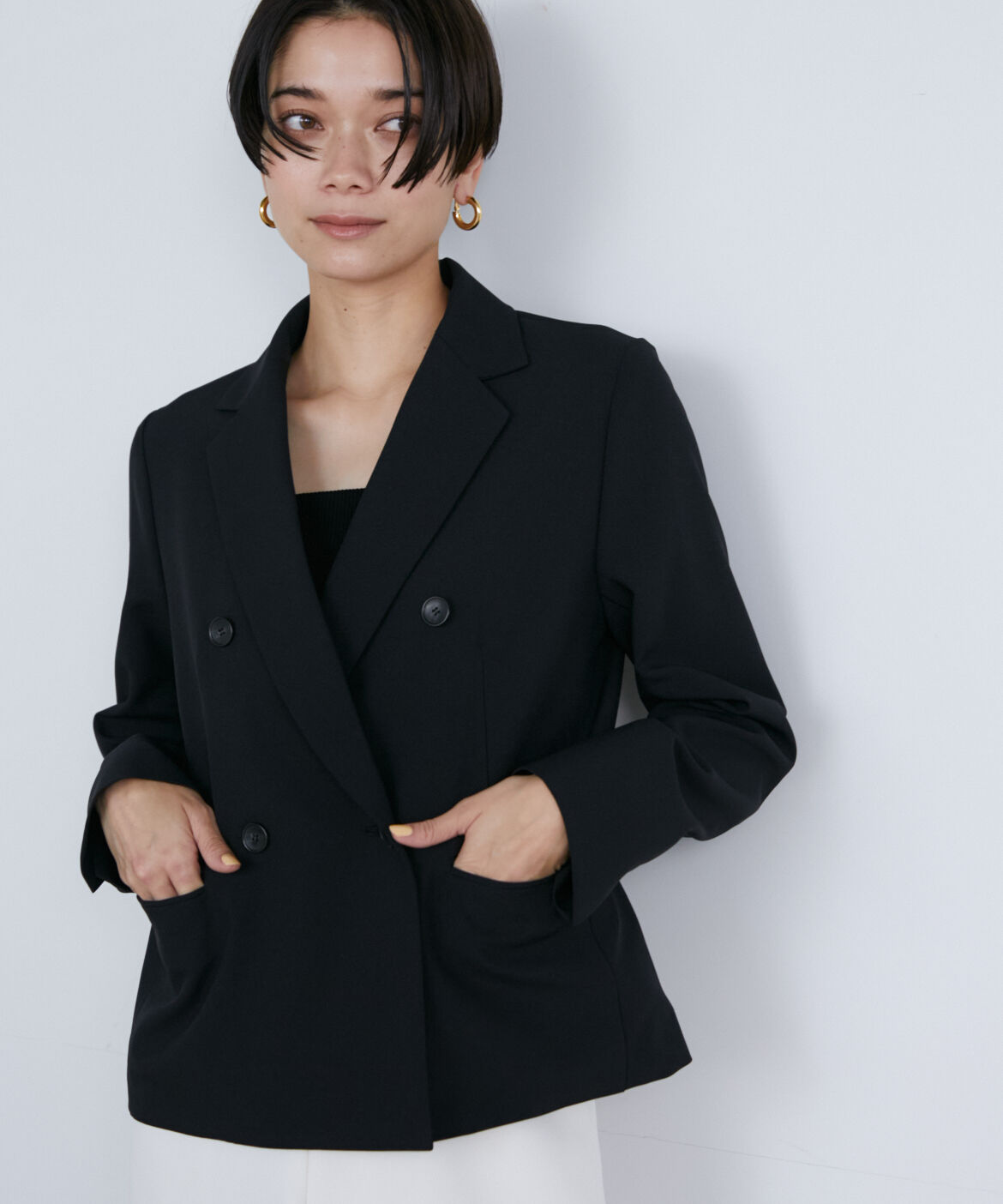 INED「《大きいサイズ》ダブルブレストショートジャケット」|テーラードジャケット|