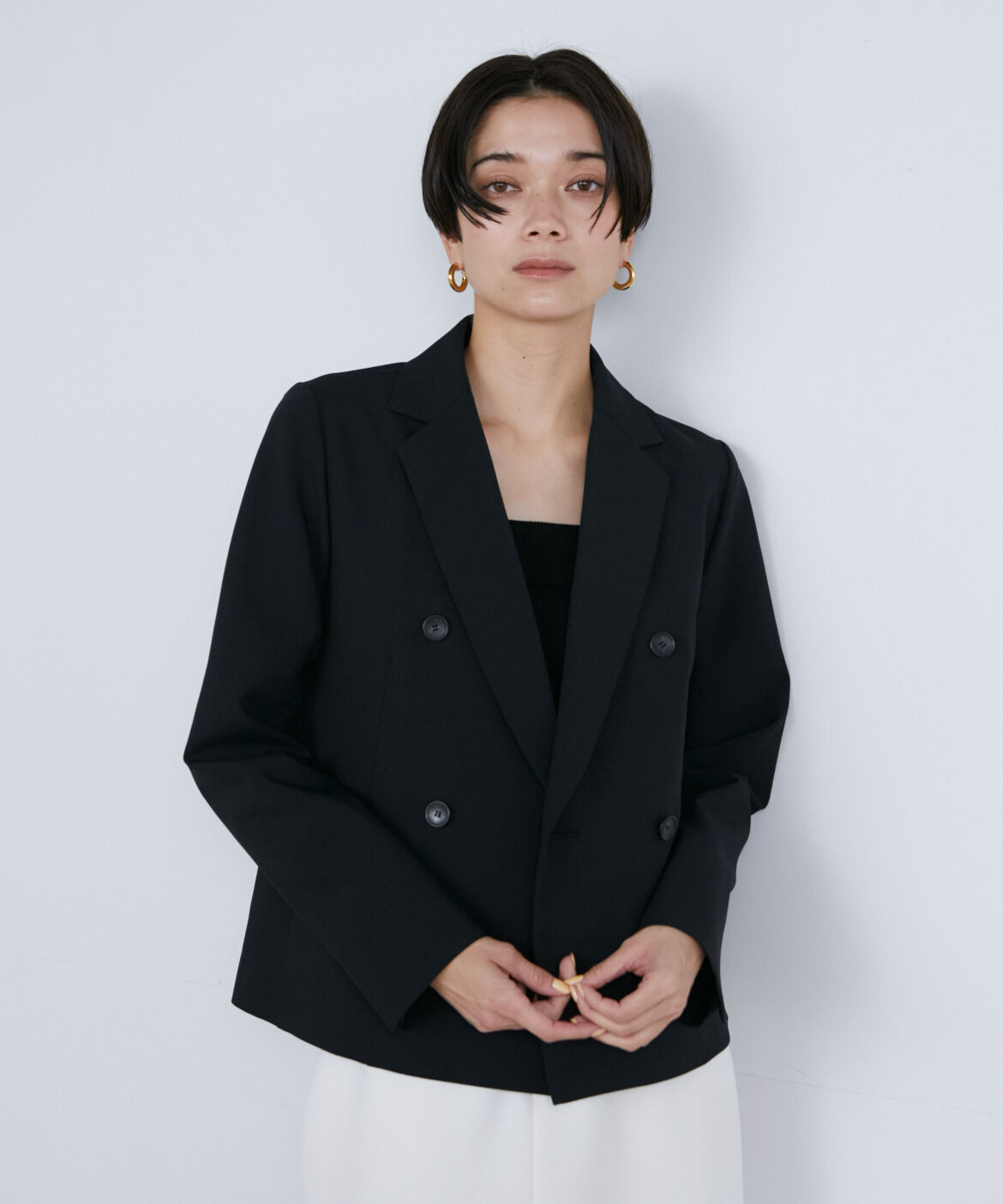 INED「《大きいサイズ》ダブルブレストショートジャケット」|テーラードジャケット|