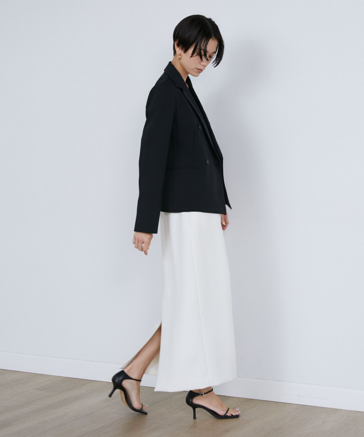 INED「《大きいサイズ》ダブルブレストショートジャケット」|テーラードジャケット|